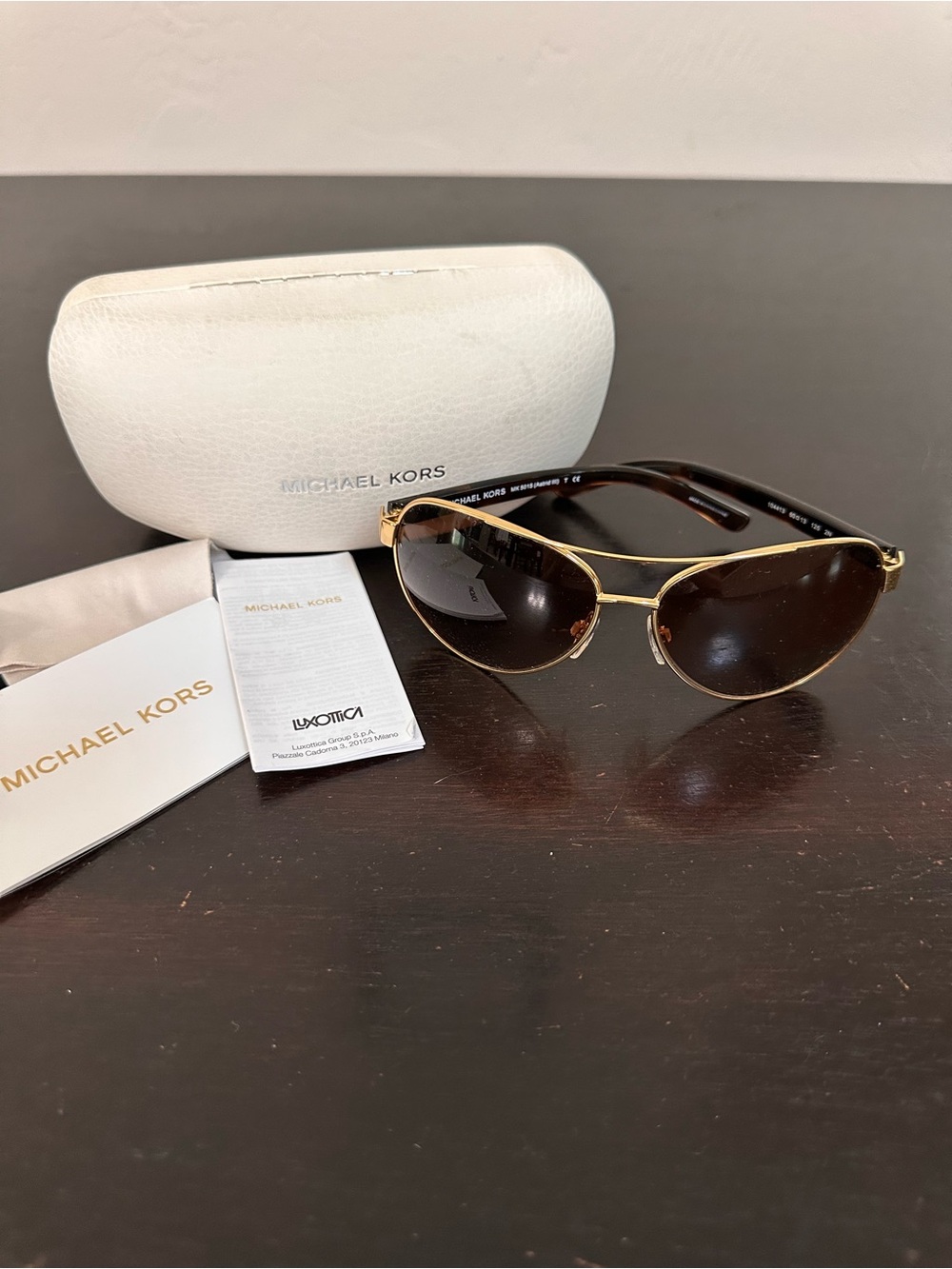 Michael Kors Gold Frame Brown Lens Aviator Sunglasses with Case